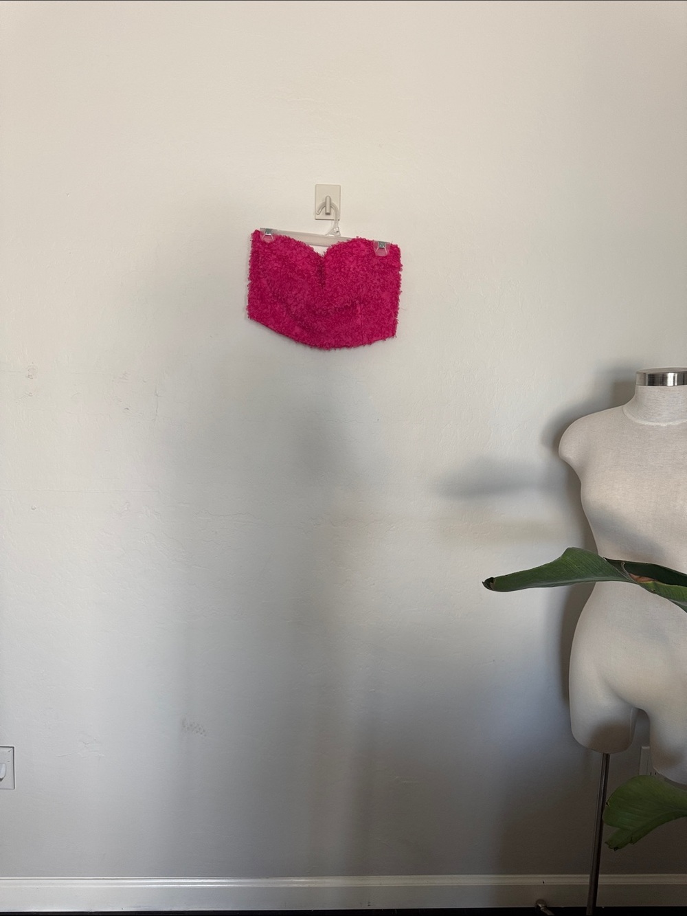 Fuzzy Hot Pink Strapless Crop Top